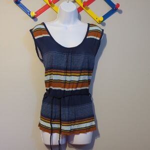 Stylish Striped Tank Top - Navy, Orange, and White